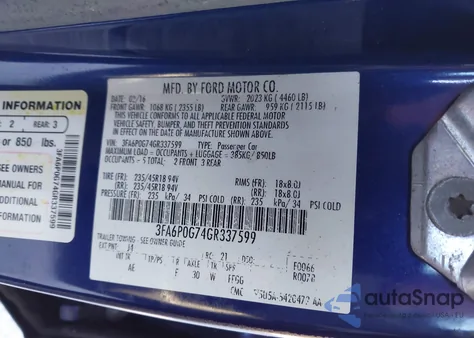 2016 Ford Fusion S z USA, uszkodzony, nr VIN 3FA6P0G74GR337599